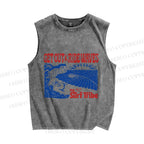 Unisex Vintage Beach Sea Wave Printed Washed Tank Top