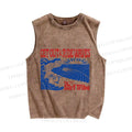 Unisex Vintage Beach Sea Wave Printed Washed Tank Top