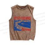 Unisex Vintage Beach Sea Wave Printed Washed Tank Top