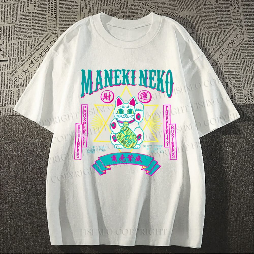 Unisex Maneki Neko Lucky Cat Vintage Classic Cotton T-shirt