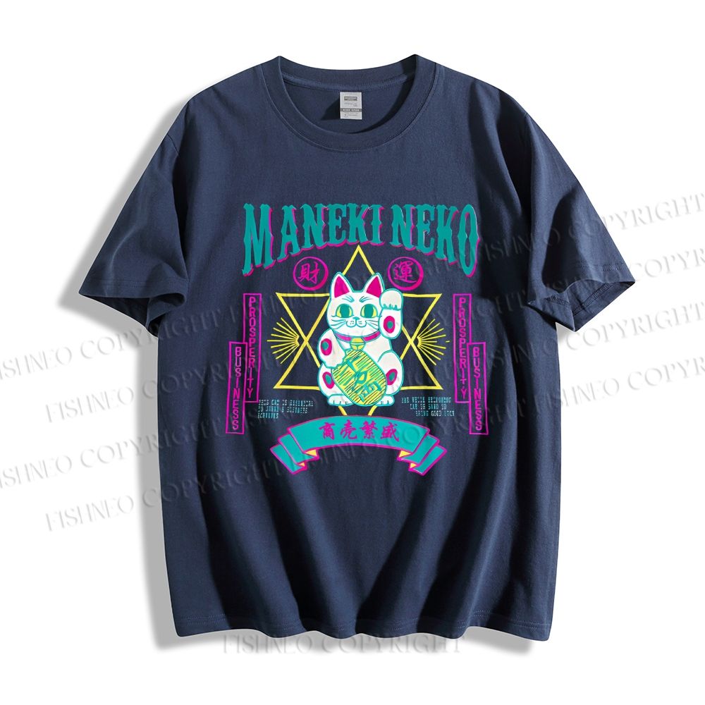 Unisex Maneki Neko Lucky Cat Vintage Classic Cotton T-shirt