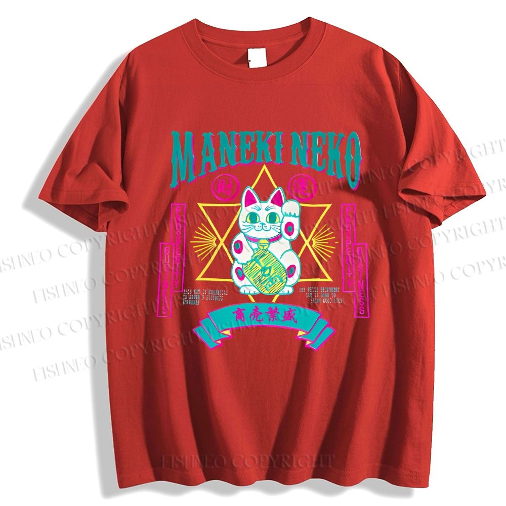 Unisex Maneki Neko Lucky Cat Vintage Classic Cotton T-shirt