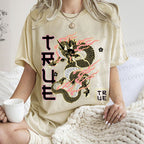 Unisex Dragon Printed Washed Tee