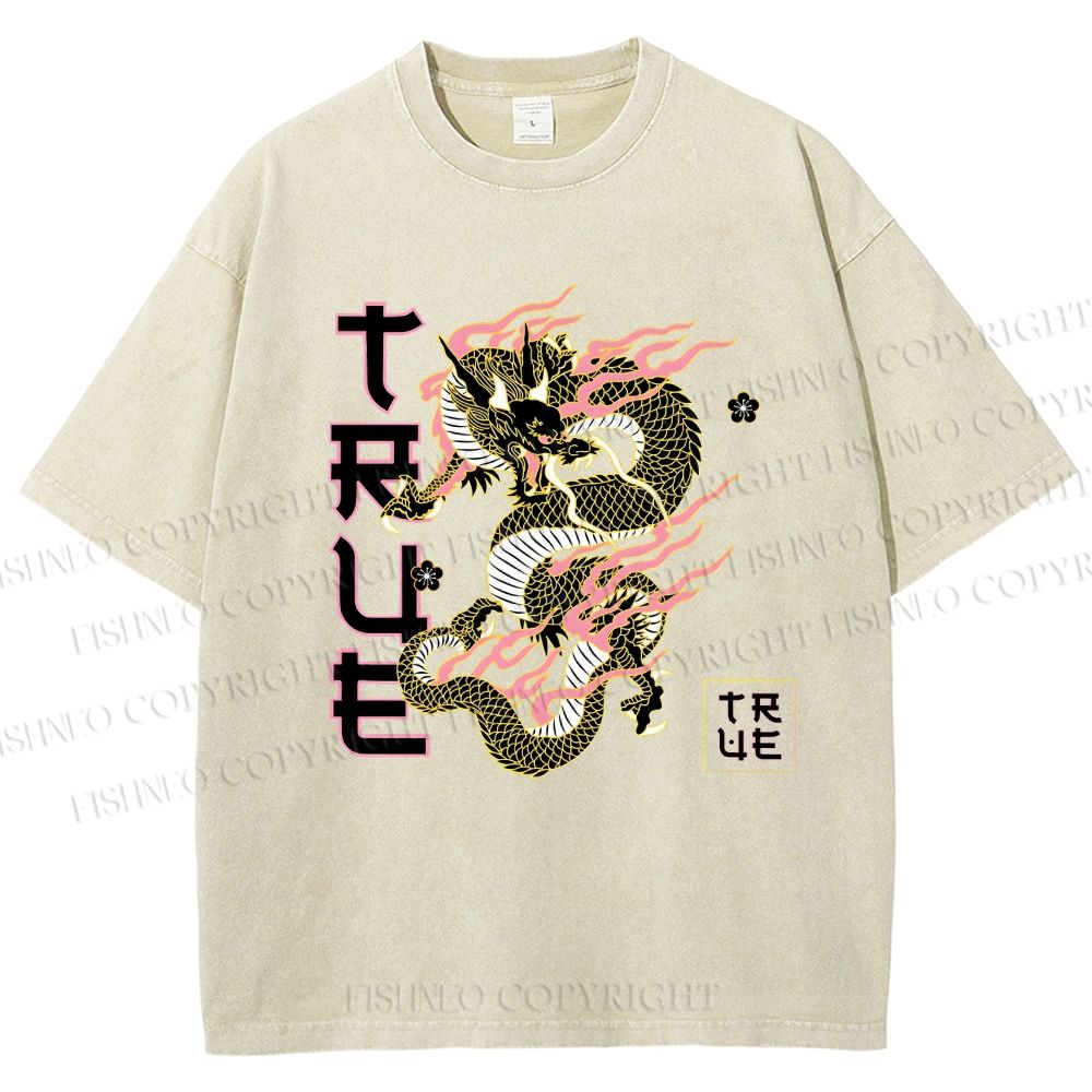 Unisex Dragon Printed Washed Tee