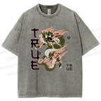 Unisex Dragon Printed Washed Tee