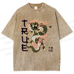 Unisex Dragon Printed Washed Tee