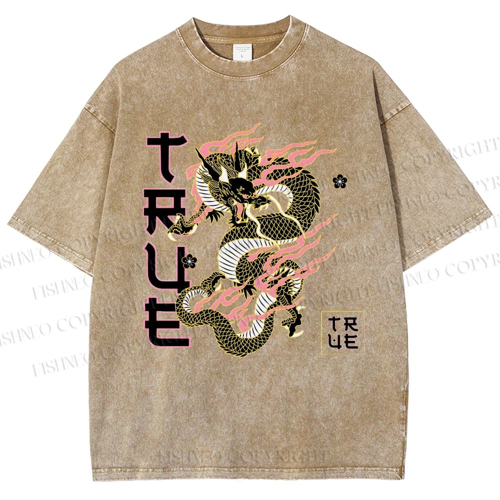 Unisex Dragon Printed Washed Tee