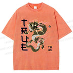 Unisex Dragon Printed Washed Tee
