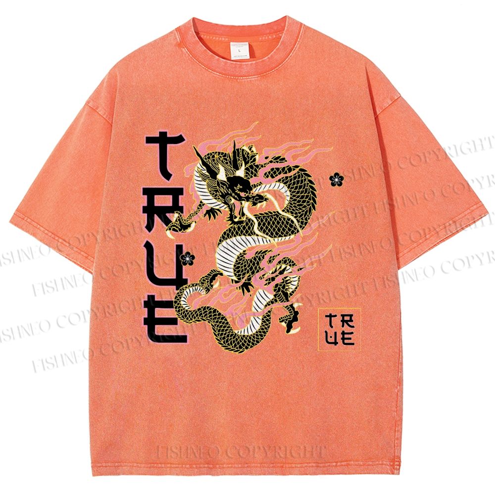 Unisex Dragon Printed Washed Tee