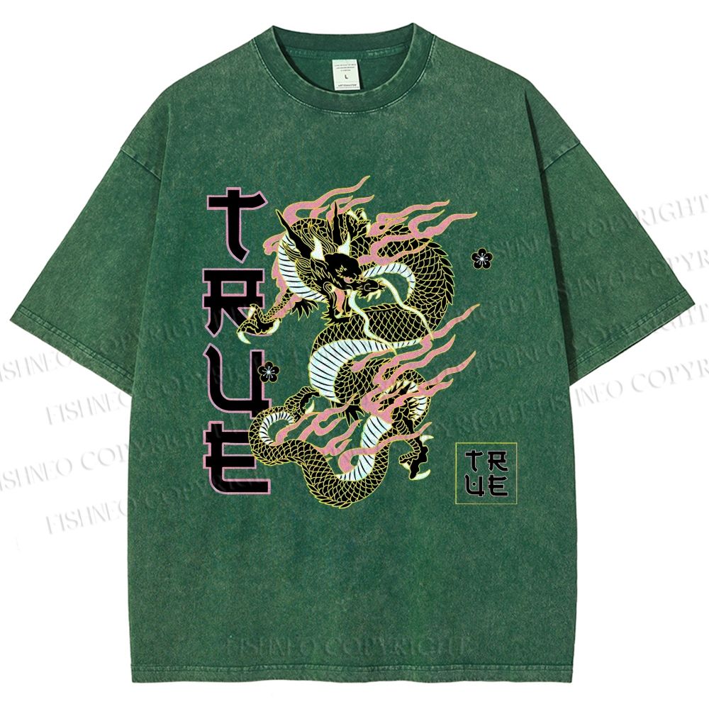 Unisex Dragon Printed Washed Tee