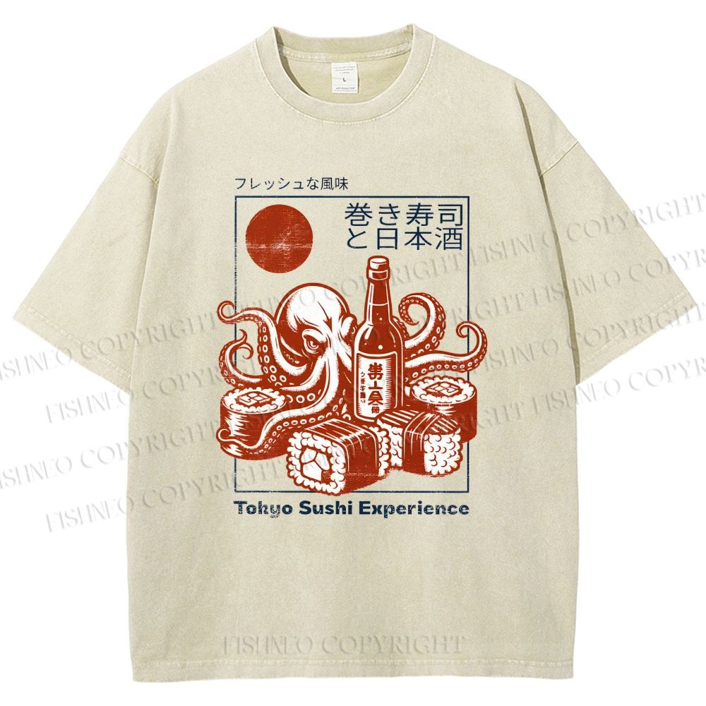 Unisex Sushi Japanese Sake Printed Washed Tee