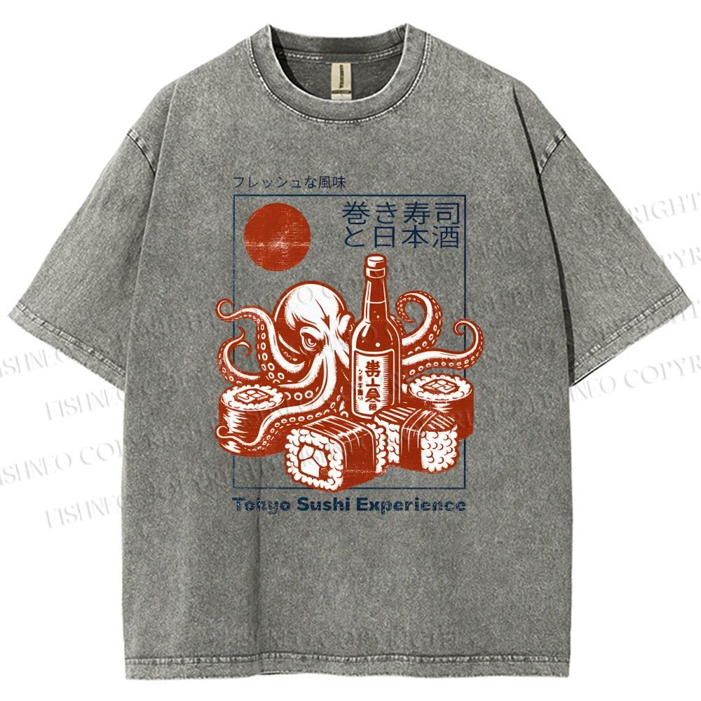 Unisex Sushi Japanese Sake Printed Washed Tee