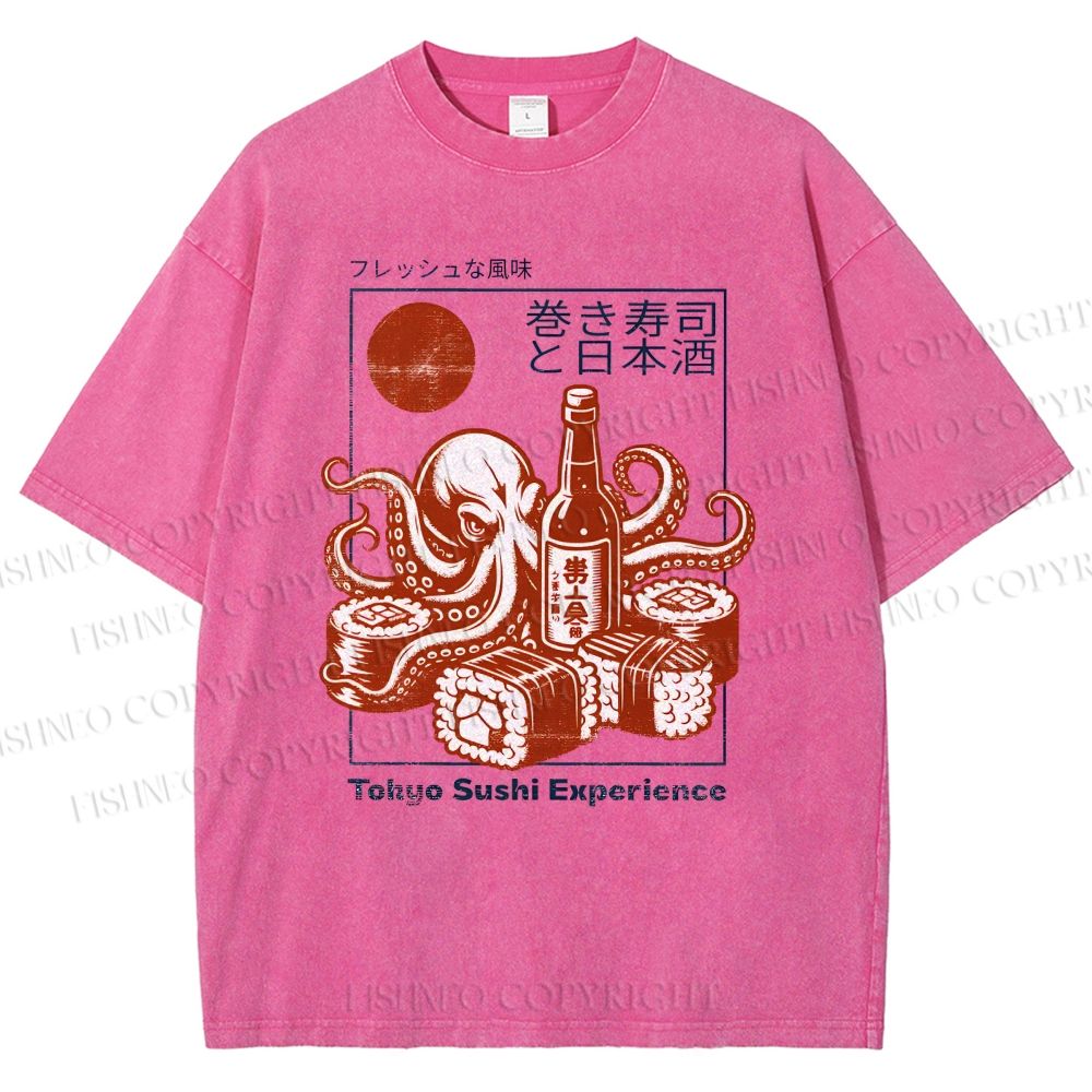 Unisex Sushi Japanese Sake Printed Washed Tee