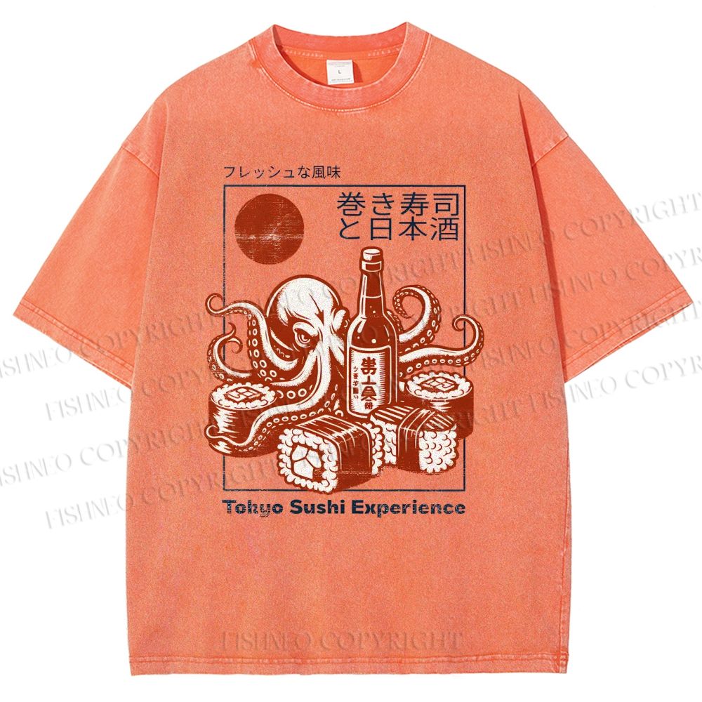 Unisex Sushi Japanese Sake Printed Washed Tee