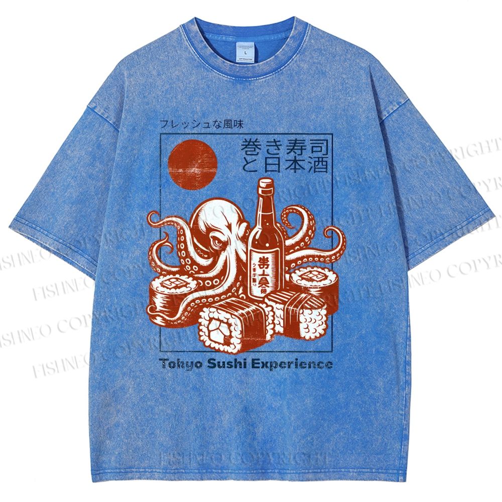 Unisex Sushi Japanese Sake Printed Washed Tee