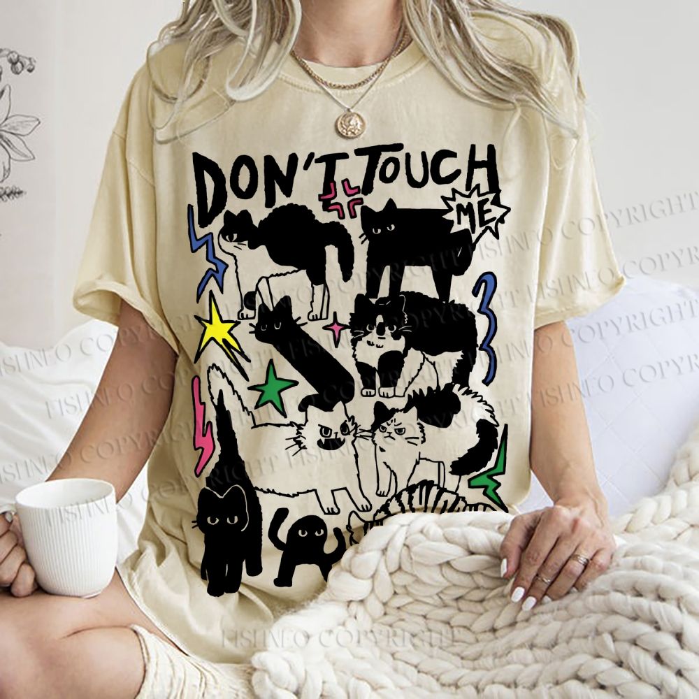 Unisex Cat Do Not Touch Me Printed Washed Tee