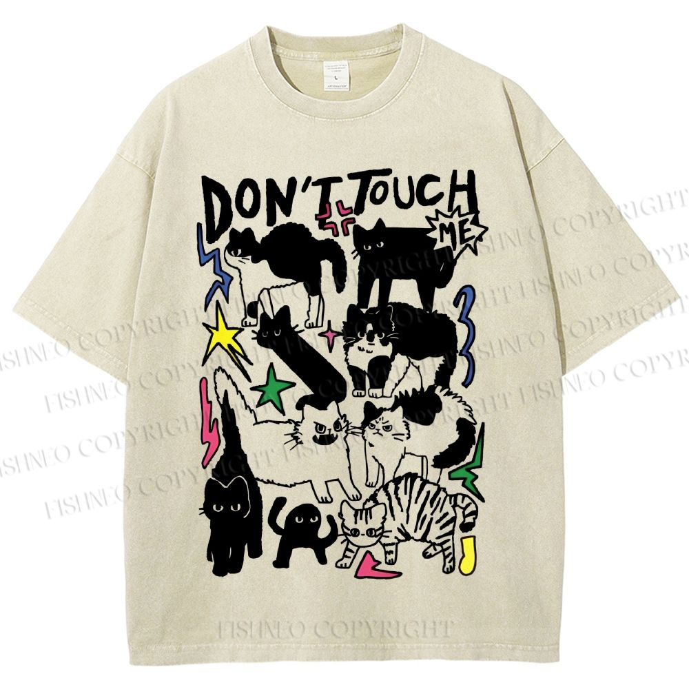 Unisex Cat Do Not Touch Me Printed Washed Tee