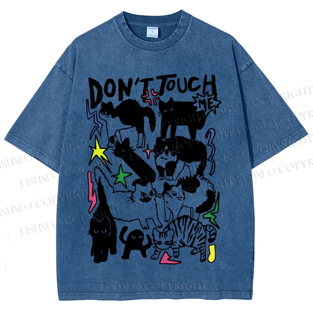 Unisex Cat Do Not Touch Me Printed Washed Tee