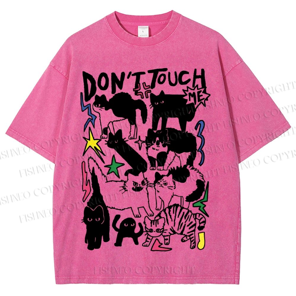 Unisex Cat Do Not Touch Me Printed Washed Tee