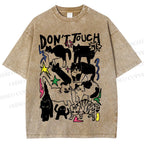 Unisex Cat Do Not Touch Me Printed Washed Tee