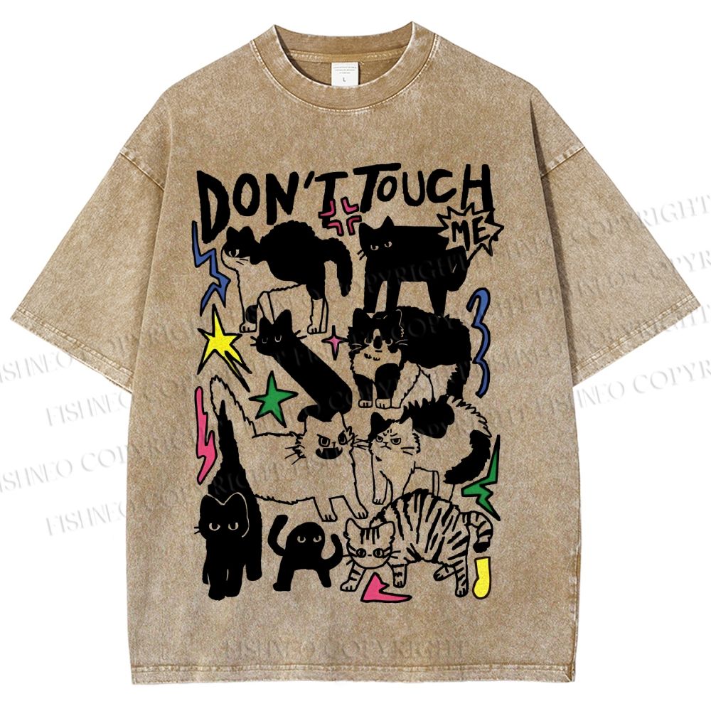 Unisex Cat Do Not Touch Me Printed Washed Tee