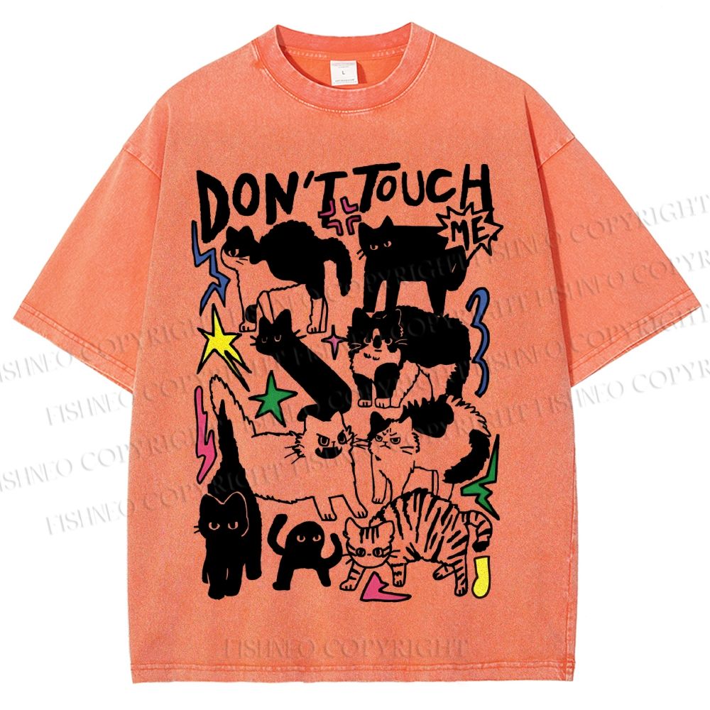 Unisex Cat Do Not Touch Me Printed Washed Tee