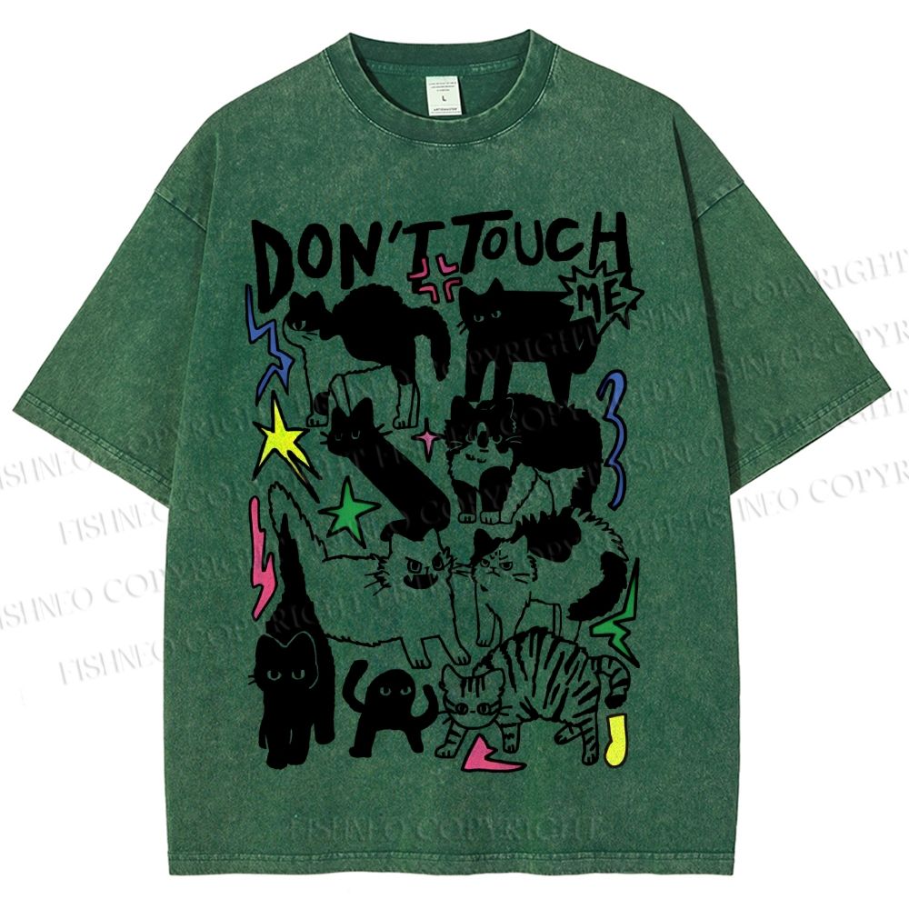 Unisex Cat Do Not Touch Me Printed Washed Tee