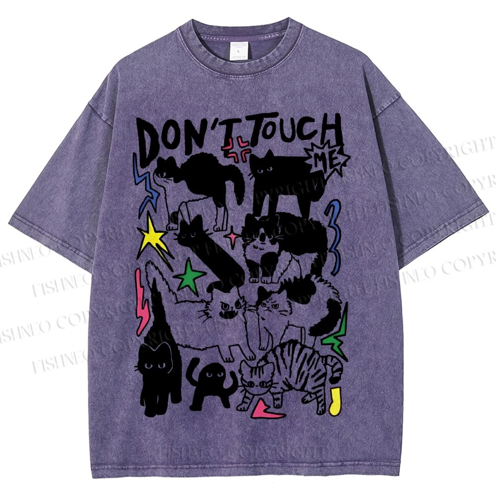 Unisex Cat Do Not Touch Me Printed Washed Tee