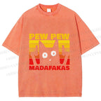 Unisex Vintage Cat Pew Pew MaDaFaKas Printed Washed Tee