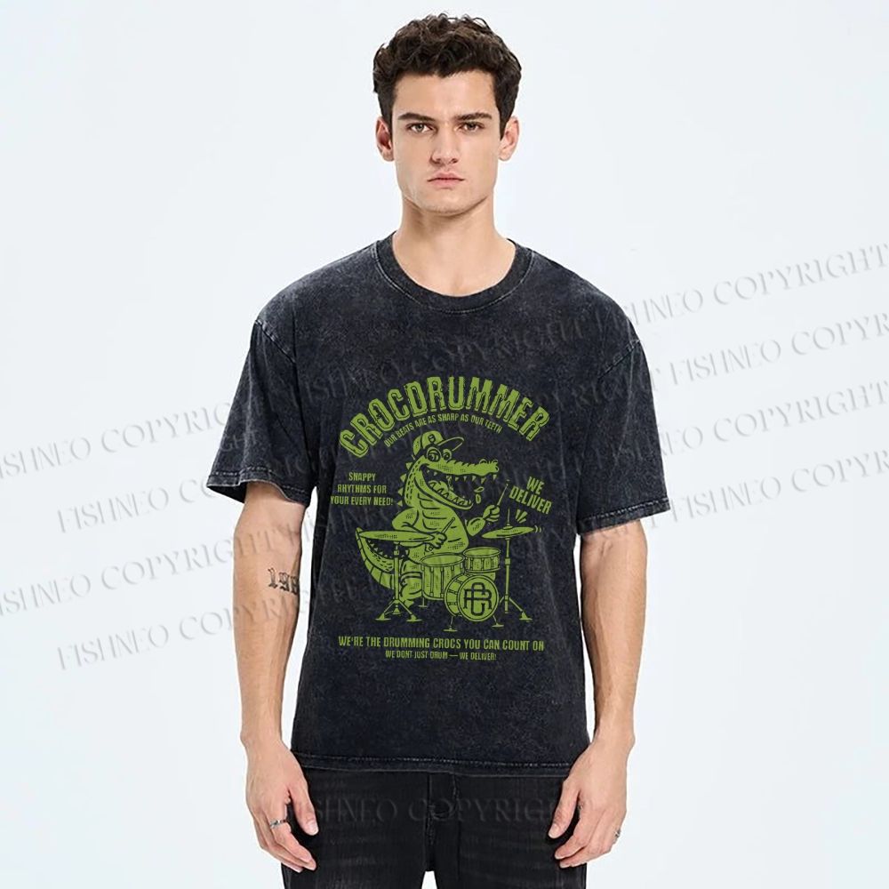 Unisex Vintage Crocdrummer Printed Washed Tee