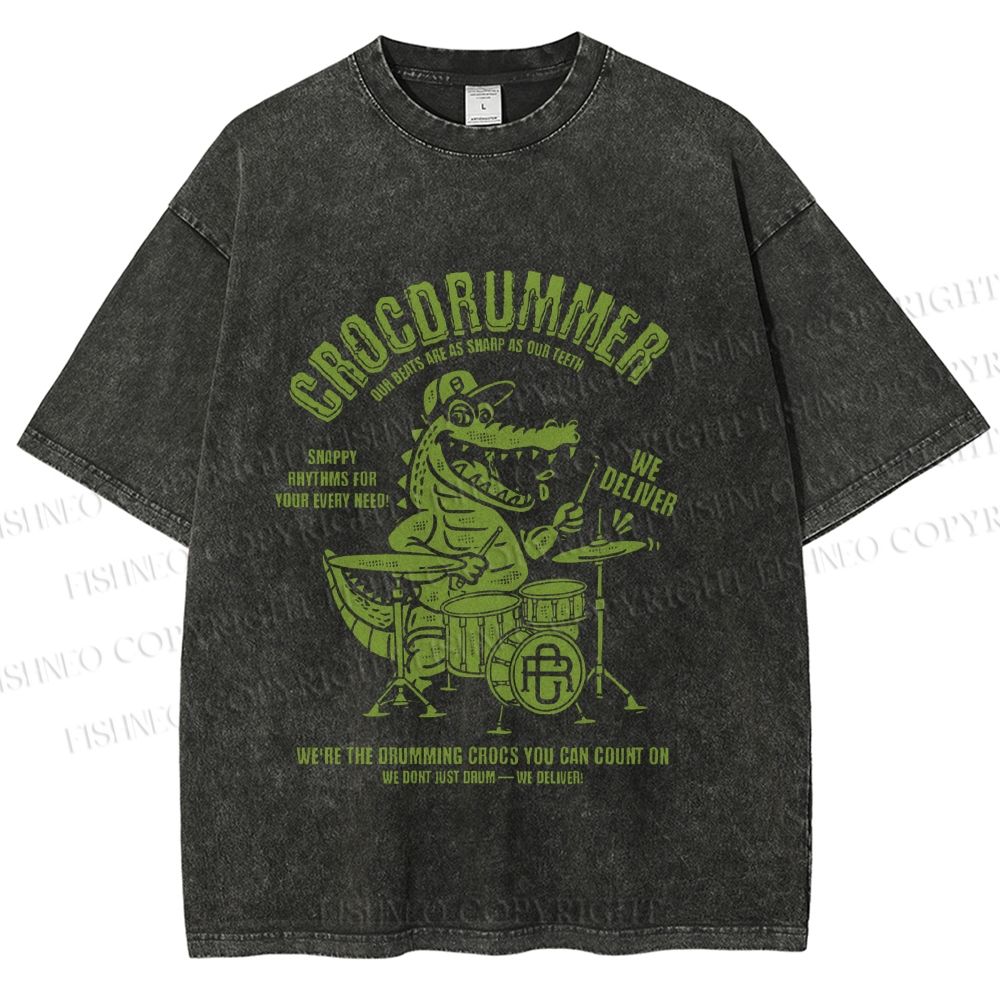 Unisex Vintage Crocdrummer Printed Washed Tee