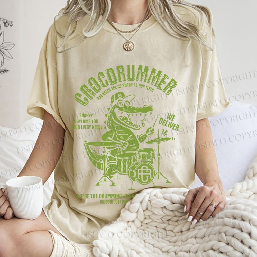 Unisex Vintage Crocdrummer Printed Washed Tee
