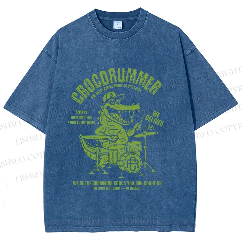 Unisex Vintage Crocdrummer Printed Washed Tee