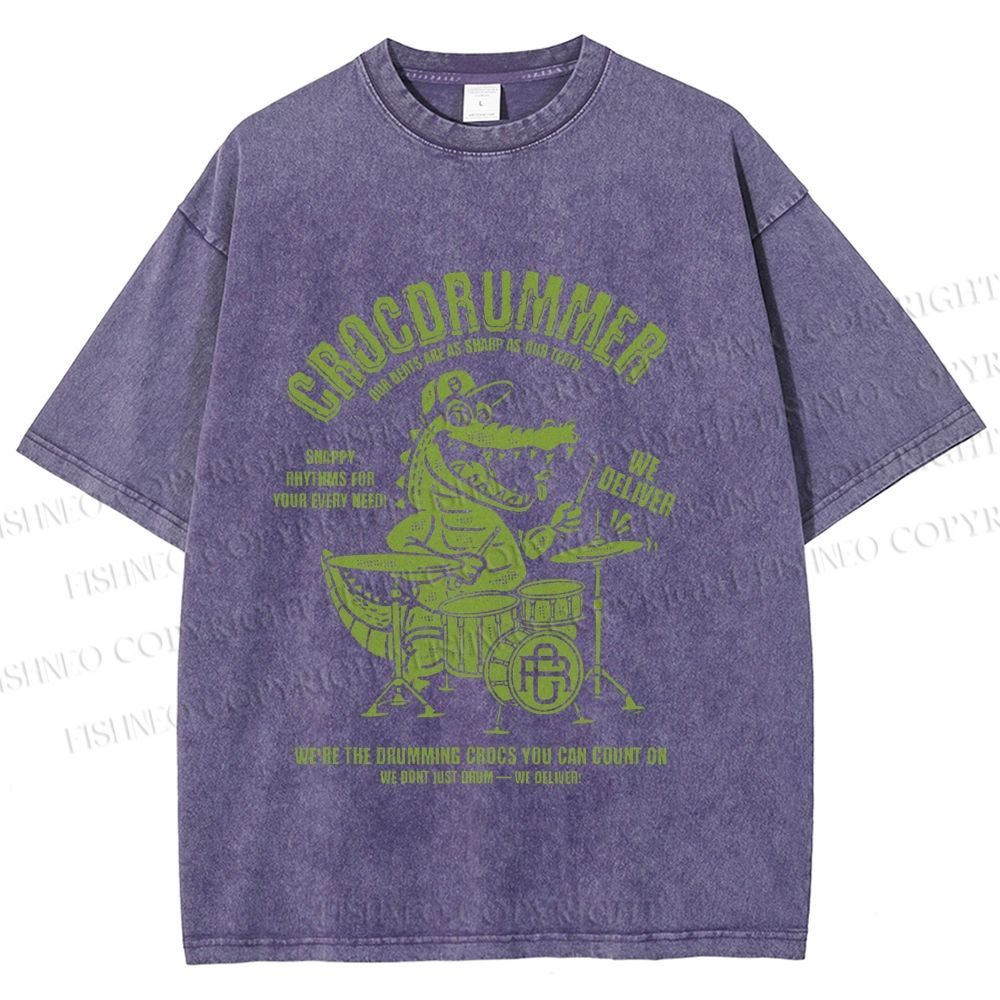 Unisex Vintage Crocdrummer Printed Washed Tee