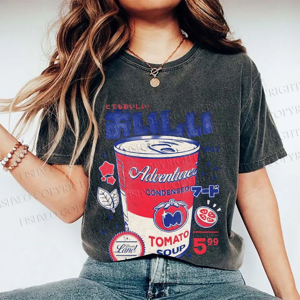 Unisex Vintage Japanese Drink Printed Washed Tee