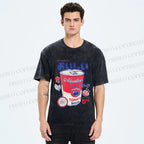 Unisex Vintage Japanese Drink Printed Washed Tee
