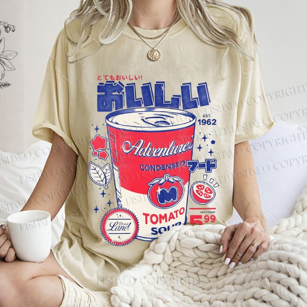 Unisex Vintage Japanese Drink Printed Washed Tee