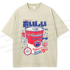 Unisex Vintage Japanese Drink Printed Washed Tee