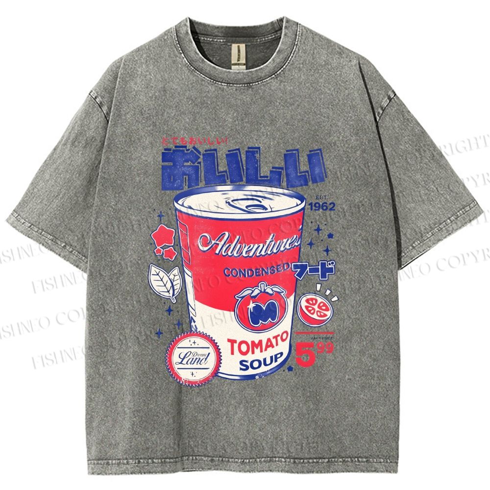 Unisex Vintage Japanese Drink Printed Washed Tee