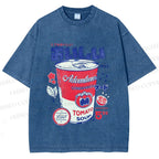 Unisex Vintage Japanese Drink Printed Washed Tee