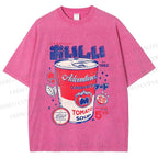 Unisex Vintage Japanese Drink Printed Washed Tee