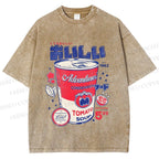 Unisex Vintage Japanese Drink Printed Washed Tee
