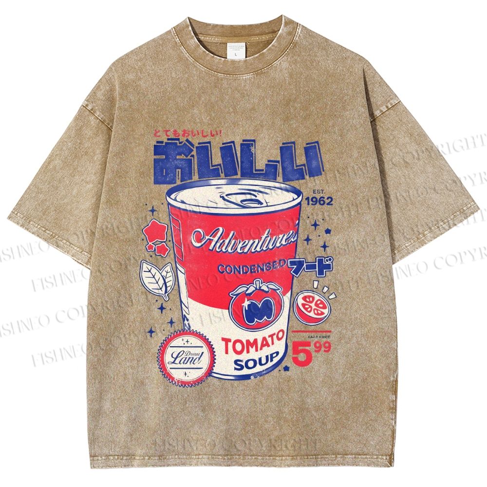 Unisex Vintage Japanese Drink Printed Washed Tee