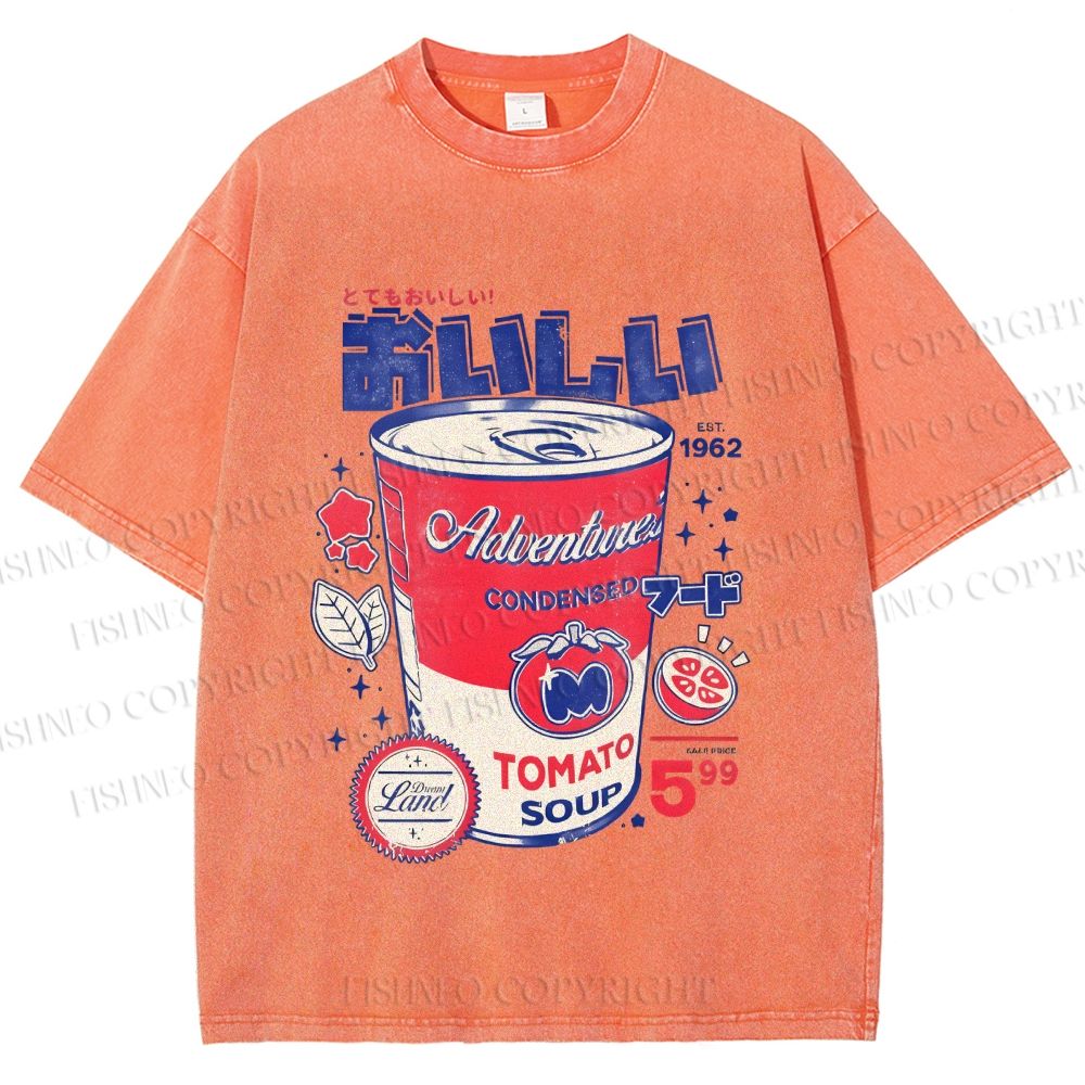 Unisex Vintage Japanese Drink Printed Washed Tee