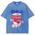 Unisex Vintage Japanese Drink Printed Washed Tee