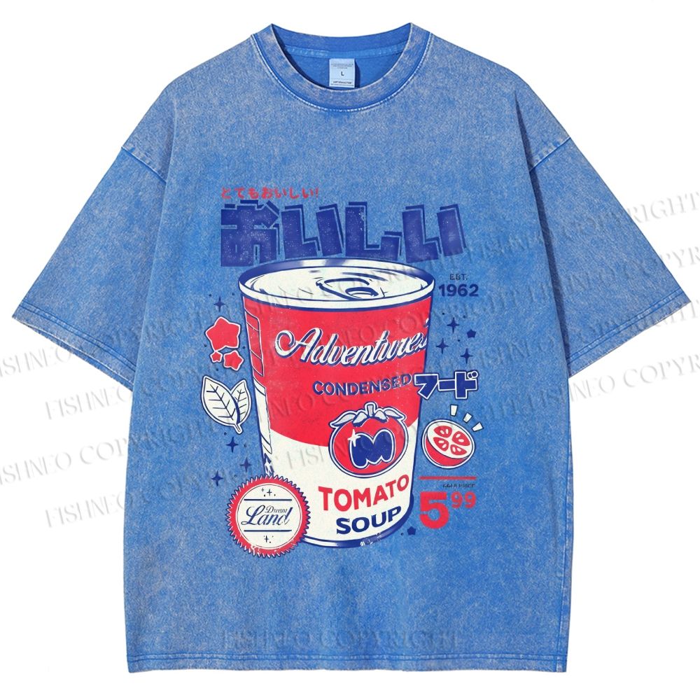 Unisex Vintage Japanese Drink Printed Washed Tee