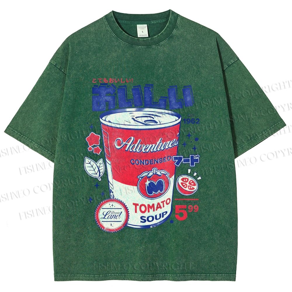 Unisex Vintage Japanese Drink Printed Washed Tee