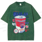 Unisex Vintage Japanese Drink Printed Washed Tee