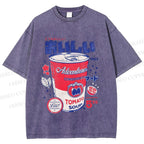Unisex Vintage Japanese Drink Printed Washed Tee