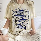 Unisex Vintage Fish Printed Washed Tee